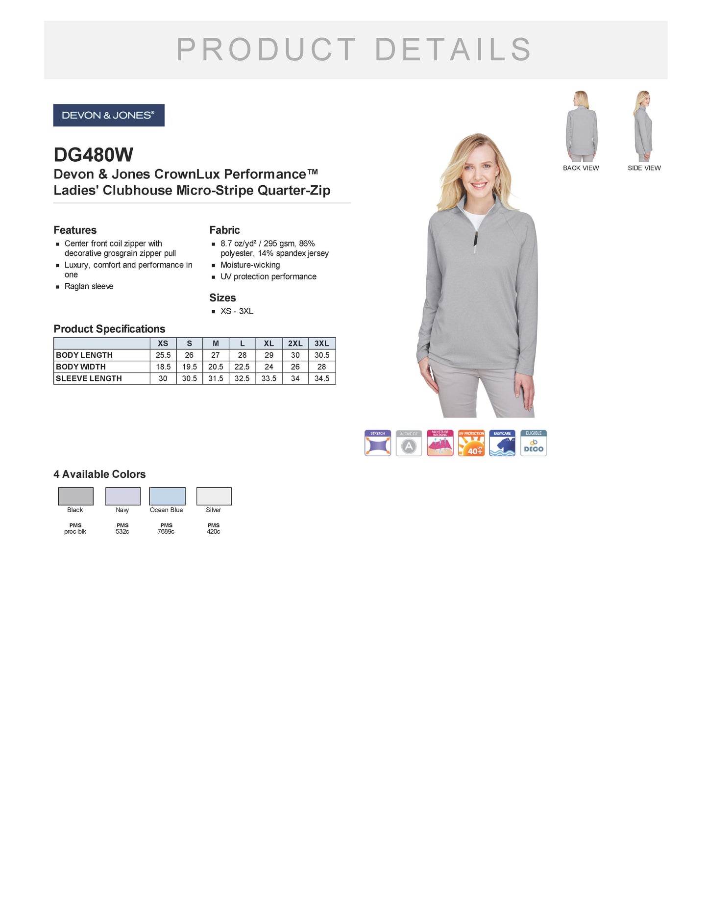 Devon & Jones Ladies Crownlux Clubhouse 1/4 Zip