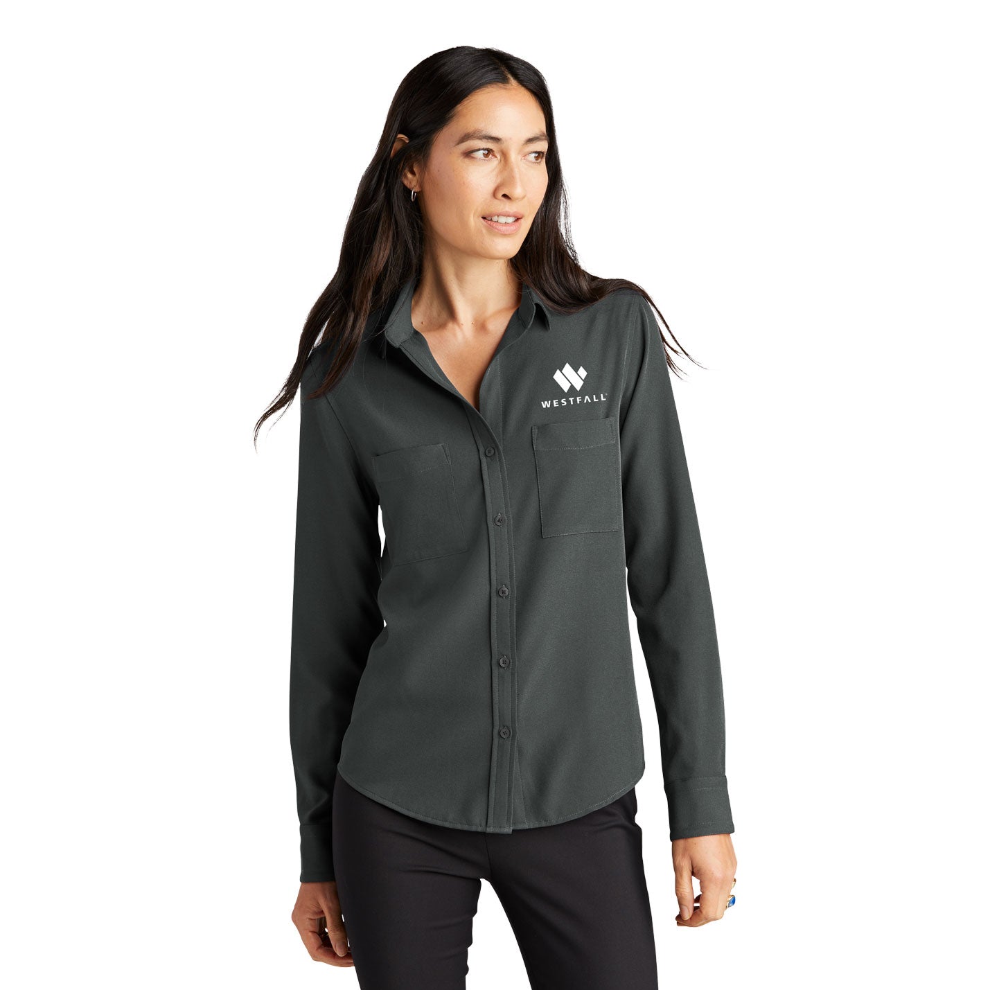 MERCER+METTLE Women's Stretch Crepe Long Sleeve Camp Blouse